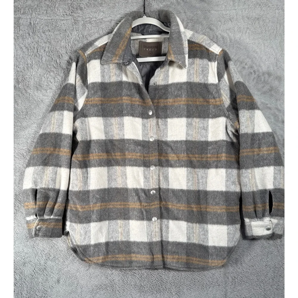 [BLANKNYC] Mens Plaid Snap Down‎ Shirt Jacket Shacket Coat Gray White Size M